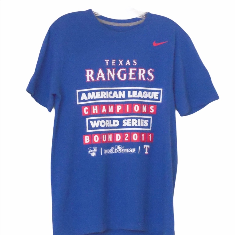 Nike Texas Rangers Blue Short Sleeve Tee with Red and White Accents